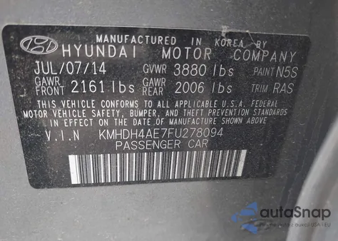 2015 Hyundai Elantra Se из США, поврежденный, VIN KMHDH4AE7FU278094